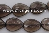 CSQ204 15*20mm faceted flat teardrop grade AA natural smoky quartz beads