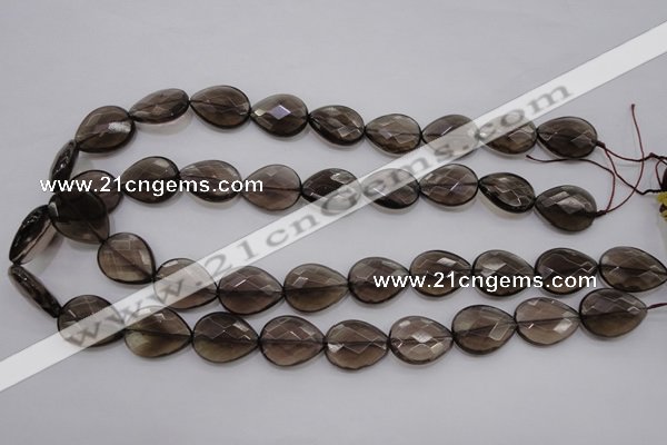 CSQ204 15*20mm faceted flat teardrop grade AA natural smoky quartz beads