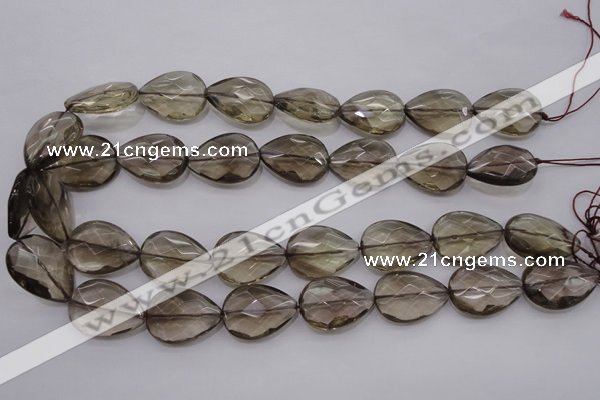 CSQ205 18*25mm faceted flat teardrop grade AA natural smoky quartz beads