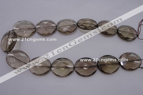 CSQ215 25*30mm faceted oval grade AA natural smoky quartz beads