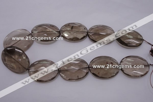 CSQ216 30*40mm faceted oval grade AA natural smoky quartz beads