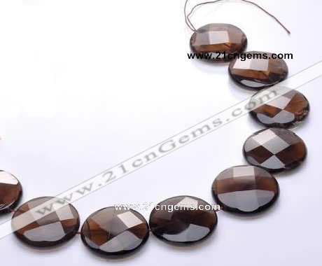 CSQ22 AB grade 30mm faceted coin natural smoky quartz beads