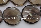 CSQ220 15.5 inches 25mm faceted coin grade AA natural smoky quartz beads