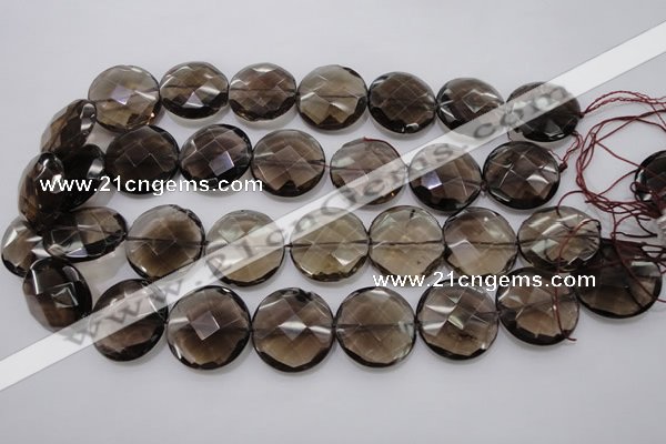 CSQ220 15.5 inches 25mm faceted coin grade AA natural smoky quartz beads