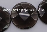 CSQ221 15.5 inches 30mm faceted coin grade AA natural smoky quartz beads