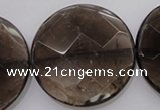 CSQ222 15.5 inches 35mm faceted coin grade AA natural smoky quartz beads