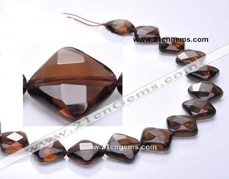 CSQ23 AB grade 16*16mm faceted rhombic natural smoky quartz bead