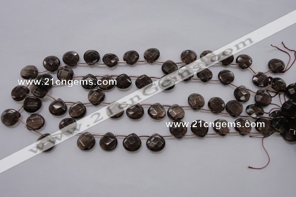 CSQ237 12*12mm faceted briolette grade AA natural smoky quartz beads