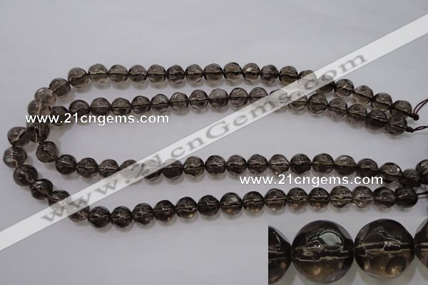 CSQ240 15.5 inches 10mm faceted round grade AA natural smoky quartz beads