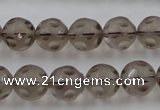 CSQ253 15.5 inches 12mm carved round matte smoky quartz beads