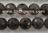 CSQ254 15.5 inches 14mm carved round matte smoky quartz beads