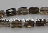 CSQ270 15.5 inches 8*10mm faceted rectangle smoky quartz beads