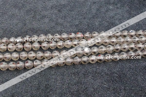 CSQ504 15.5 inches 12mm faceted round matte smoky quartz beads