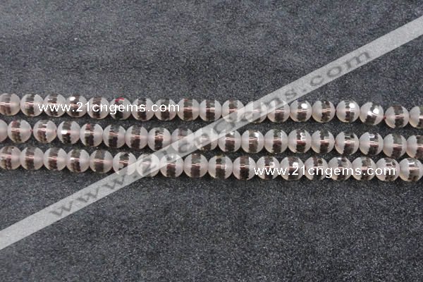 CSQ508 15.5 inches 10mm faceted round matte smoky quartz beads