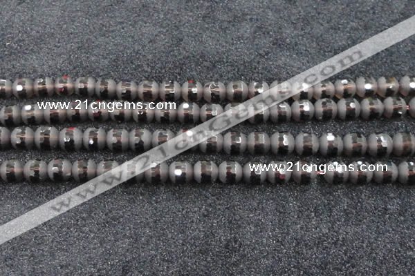 CSQ514 15.5 inches 12mm faceted round matte smoky quartz beads