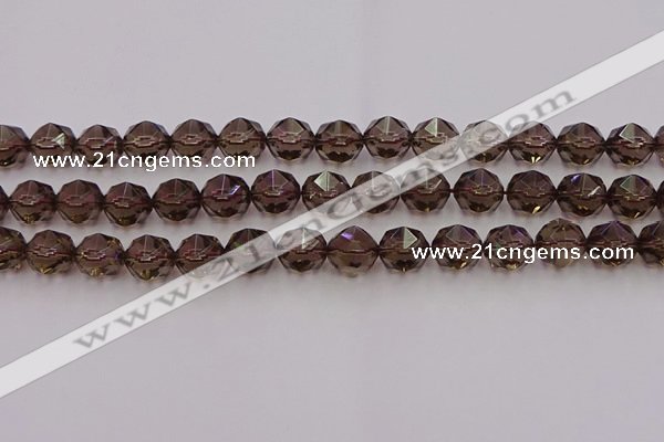 CSQ529 15.5 inches 12mm faceted nuggets smoky quartz gemstone beads