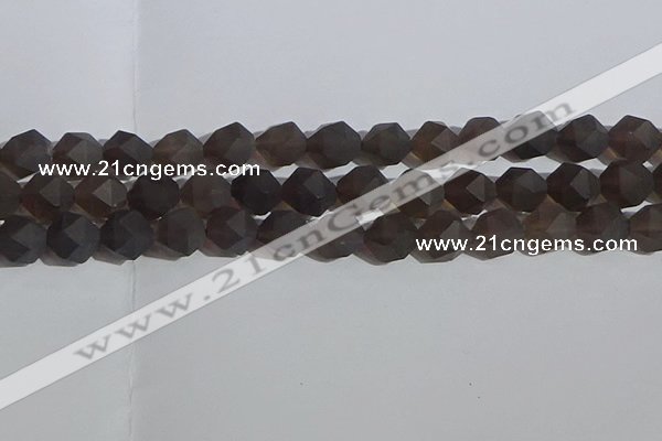 CSQ534 15.5 inches 12mm faceted nuggets matte smoky quartz beads