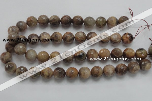 CSS100 15.5 inches 16mm faceted round natural sunstone beads wholesale