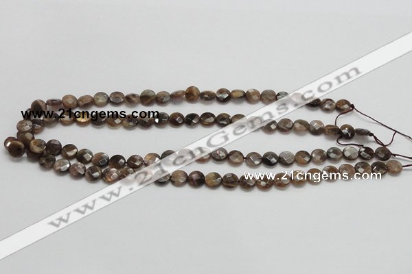 CSS104 15.5 inches 8mm faceted coin natural sunstone beads wholesale