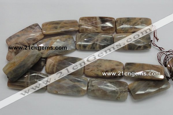 CSS117 15.5 inches 25*50mm faceted rectangle natural sunstone beads