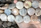 CSS421 15.5 inches 25mm flat round sunstone beads wholesale