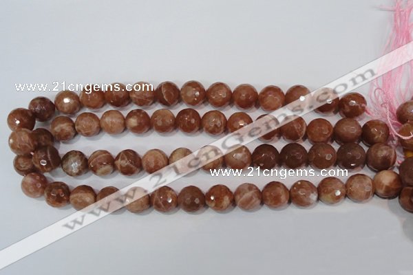 CSS508 15.5 inches 14mm faceted round natural golden sunstone beads