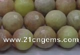 CSS614 15.5 inches 12mm faceted round yellow sunstone gemstone beads