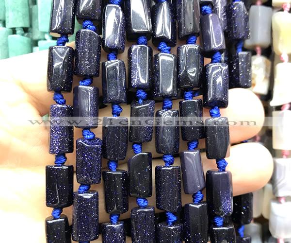 CTB1224 15 inches 8*12mm - 8*14mm faceted tube blue goldstone beads