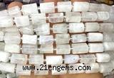 CTB1271 15 inches 6*10mm - 8*12mm faceted tube white moonstone beads