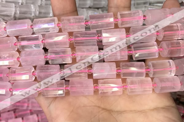 CTB203 15.5 inches 10*15mm faceted tube rose quartz beads