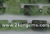 CTB205 15.5 inches 10*15mm faceted tube green rutilated quartz beads
