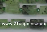 CTB205 15.5 inches 10*15mm faceted tube green rutilated quartz beads