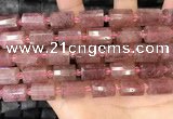 CTB222 15.5 inches 10*14mm faceted tube strawberry quartz beads