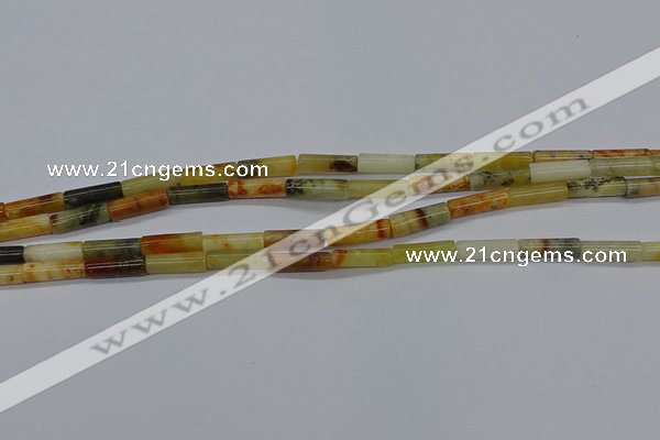 CTB324 15.5 inches 4*13mm tube flower jade beads wholesale