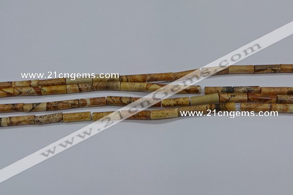 CTB332 15.5 inches 4*13mm tube picture jasper beads wholesale