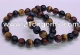 CTB37 7.5 inches 10mm round colorful tiger eye beaded bracelets