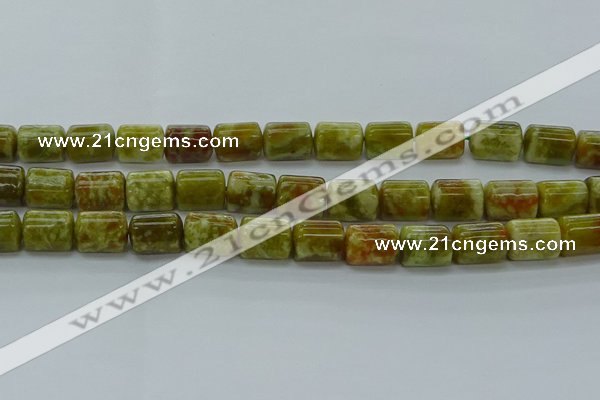 CTB548 15.5 inches 10*13mm triangle green dragon serpentine jasper beads