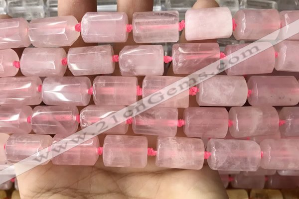 CTB616 15.5 inches 11*16mm - 12*18mm faceted tube rose quartz beads