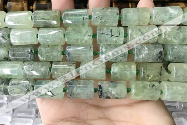 CTB621 11*16mm - 12*18mm faceted tube green rutilated quartz beads