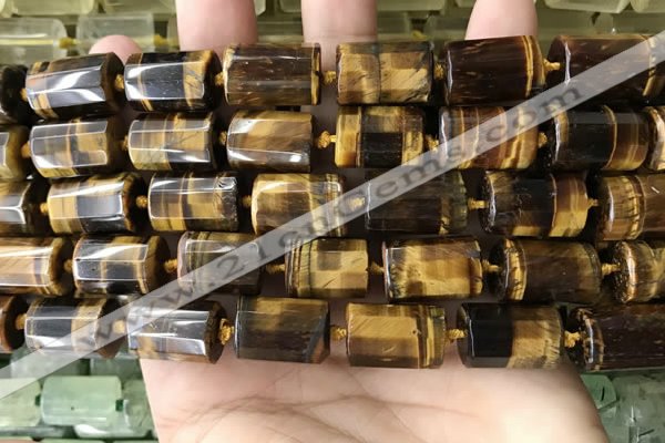 CTB624 15.5 inches 11*16mm - 12*18mm faceted tube yellow tiger eye beads