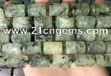 CTB654 15.5 inches 12*16mm faceted tube green rutilated quartz beads