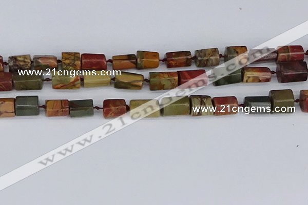 CTB738 15.5 inches 6*10mm - 8*12mm faceted tube picasso jasper beads