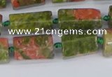 CTB742 15.5 inches 6*10mm - 8*12mm faceted tube unakite beads