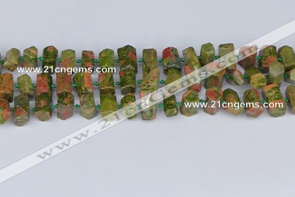 CTB758 15.5 inches 6*10mm - 8*12mm faceted tube unakite beads