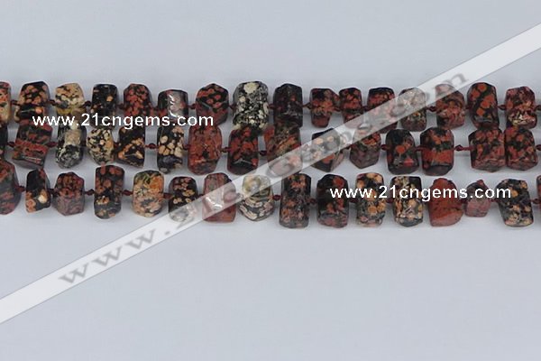 CTB761 6*10mm - 8*12mm faceted tube red snowflake obsidian beads