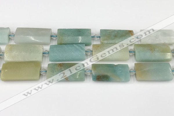 CTB851 13*25mm - 15*28mm faceted flat tube amazonite beads