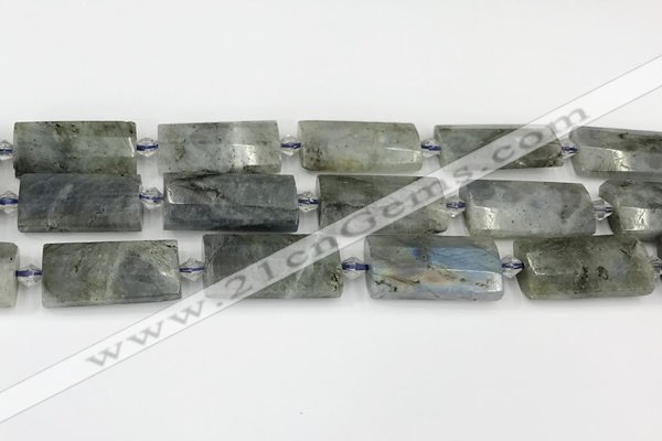 CTB857 13*25mm - 15*28mm faceted flat tube labradorite beads