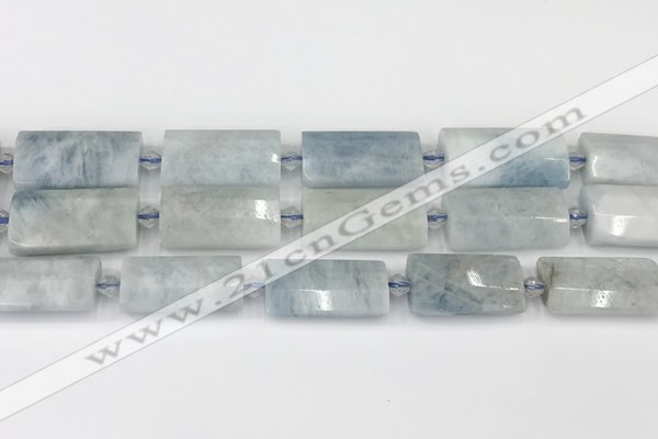 CTB859 13*25mm - 15*28mm faceted flat tube aquamarine beads