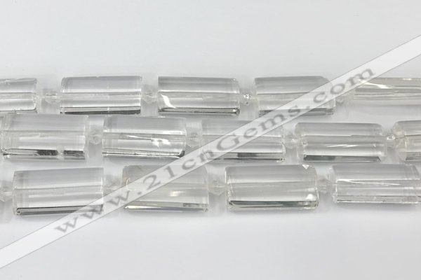 CTB860 13*25mm - 15*28mm faceted flat tube white crystal beads