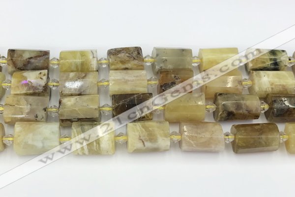 CTB871 13*25mm - 14*19mm faceted tube yellow opal beads